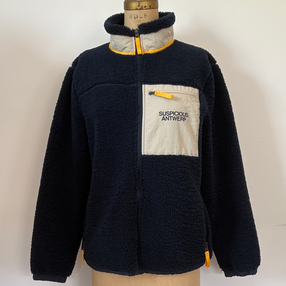 Suspicious Antwerp Men's Performance Fleece Full Zip Jacket Pockets Navy Blue S